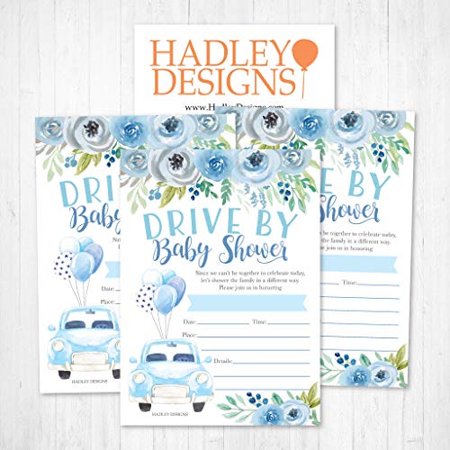 Blue Drive By Baby Shower Invitation