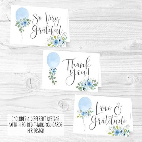 Blue Balloon Folded Thank You Cards