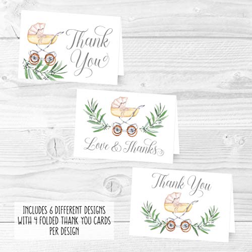 Greenery Baby Carriage Folded Thank You Cards