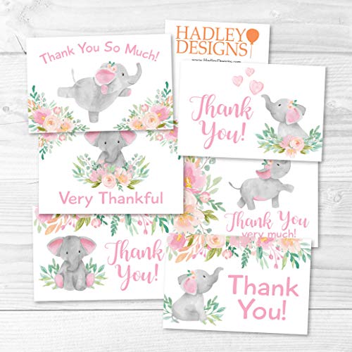 Pink Elephant Folded Thank You Cards