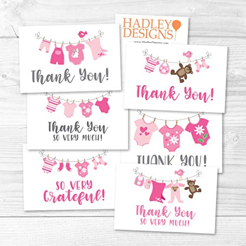 Pink Clothesline Folded Thank You Cards