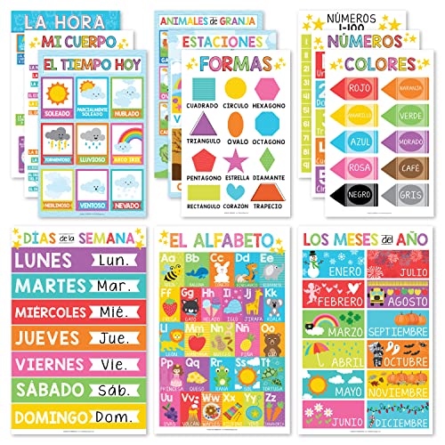 Colorful Spanish Posters Set of 12