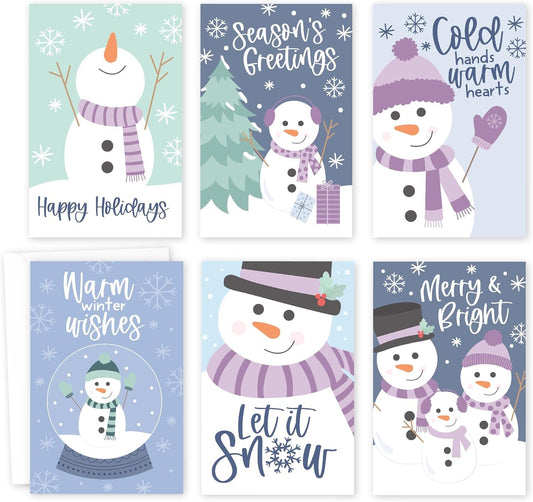 24 Snowman Christmas Holiday Cards Bulk With Envelopes - Happy Holiday Cards Boxed With Envelopes, Pack Of Christmas Cards With Envelopes, Assorted Christmas Cards Boxed With Envelopes, Winter Cards