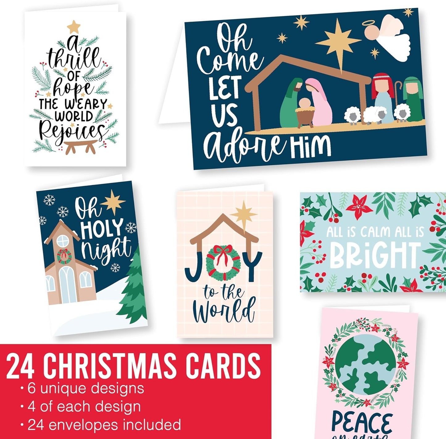 24 Religious Christmas Cards Boxed With Envelopes Religious - Assorted Christmas Cards With Envelopes, Boxed Christmas Cards Religious, Nativity Christmas Cards Bulk With Envelopes, Cards Christmas