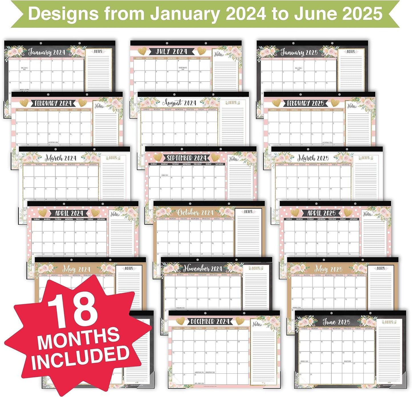 Pink Large Desk Calendar 2024-2025 - Desk Calender 2024 Monthly, Desktop Calendar 2024-2025, Desk Planner 2024 Calendar Desk, Desk Calander 2024 Large, Office Calendar, Desk Pad Calendar 2024