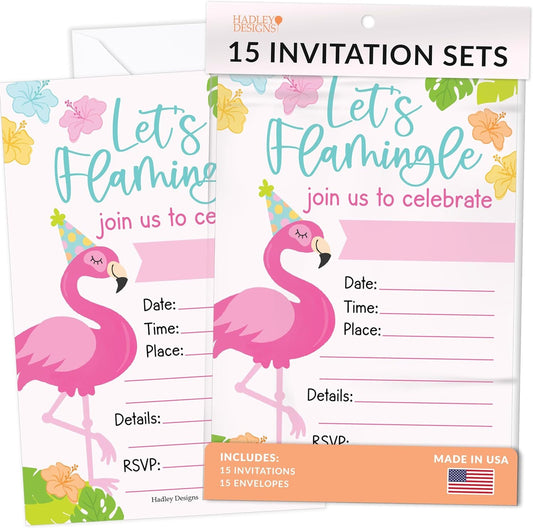 15 Flamingo Birthday Invitations Girl - Tropical Birthday Party Invitations For Girls, Flamingo Invitations For Birthday Party Invitation Girl, Invitation Cards, Kids Birthday Invitations Girl