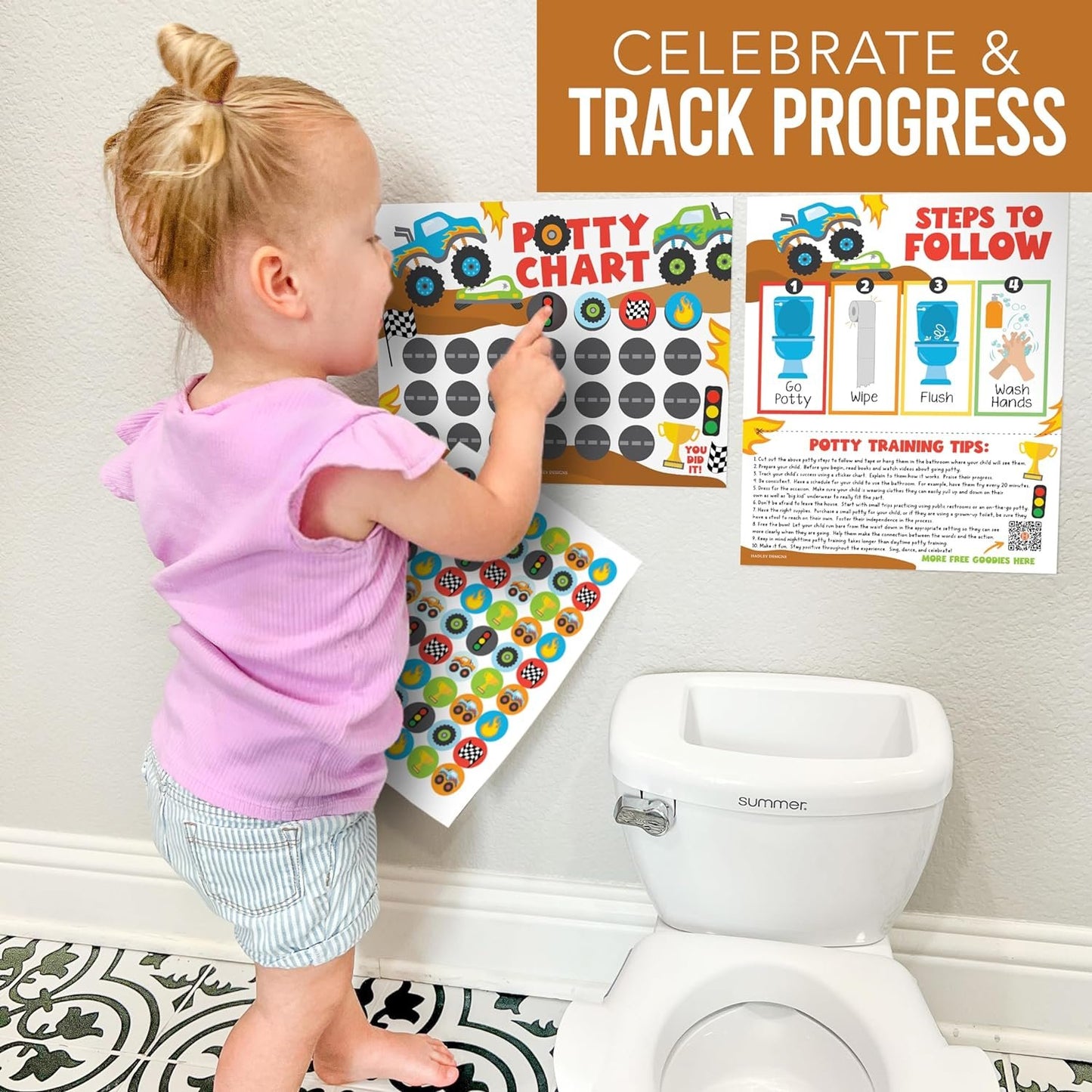 Truck Potty Training Chart for Toddlers Boys - Potty Chart for Boys with Stickers, Sticker Chart for Kids Potty Training Chart for Toddlers Boys, Potty Sticker Chart for Toddlers Boy, Potty Rewards