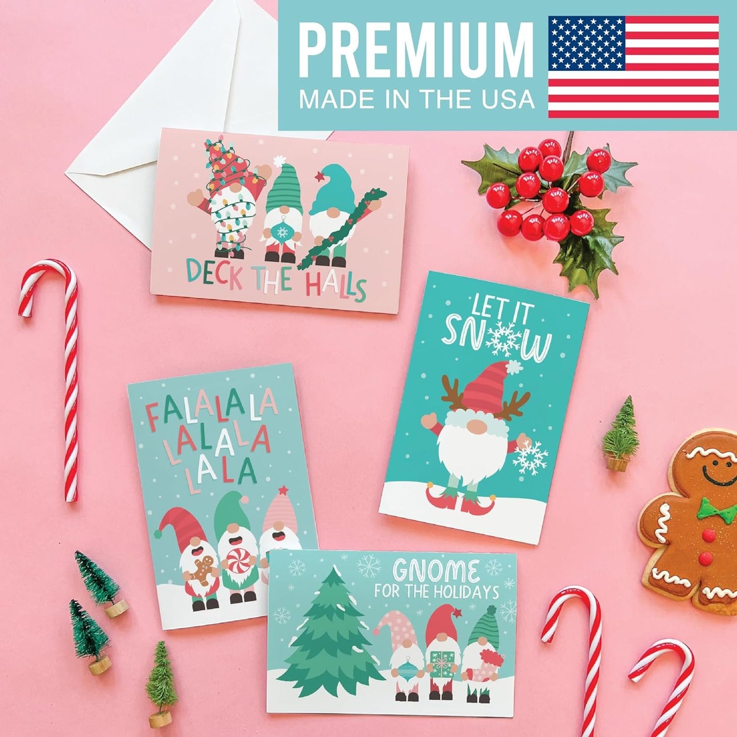 24 Gnome Christmas Holiday Cards Bulk With Envelopes - Happy Holiday Cards Boxed With Envelopes, Pack Of Christmas Cards With Envelopes, Assorted Christmas Cards Boxed With Envelopes, Winter Cards