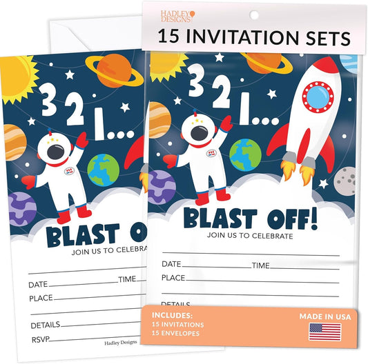 15 Outer Space Birthday Invitations Girl - Kids Birthday Invitations Boy, Galaxy Birthday Party Invitations For Boys, Outer Space Birthday Invites For Boy, Birthday Invitation Cards, Party Invites Boy