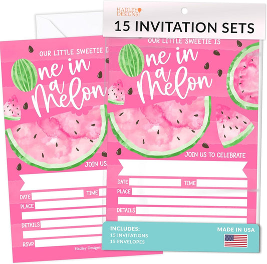 15 Watermelon Birthday Invitations Girl - Watermelon Birthday Party Invitations For Girls, One In A Melon Invitations For Birthday Party Invitation Girl, Invitation Cards, Kids Birthday Invitations