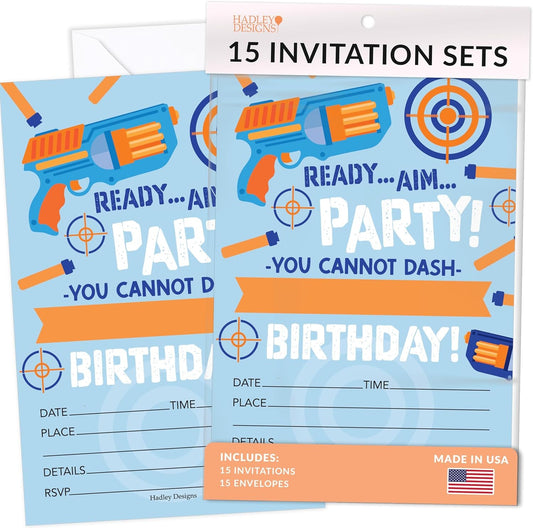 15 Dart War Birthday Invitations For Boys - Birthday Invites For Boy, Dart Gun Birthday Party Invitations For Boys, Boy Birthday Invitations Boy, Dart Battle Invitations For Birthday Party Invites