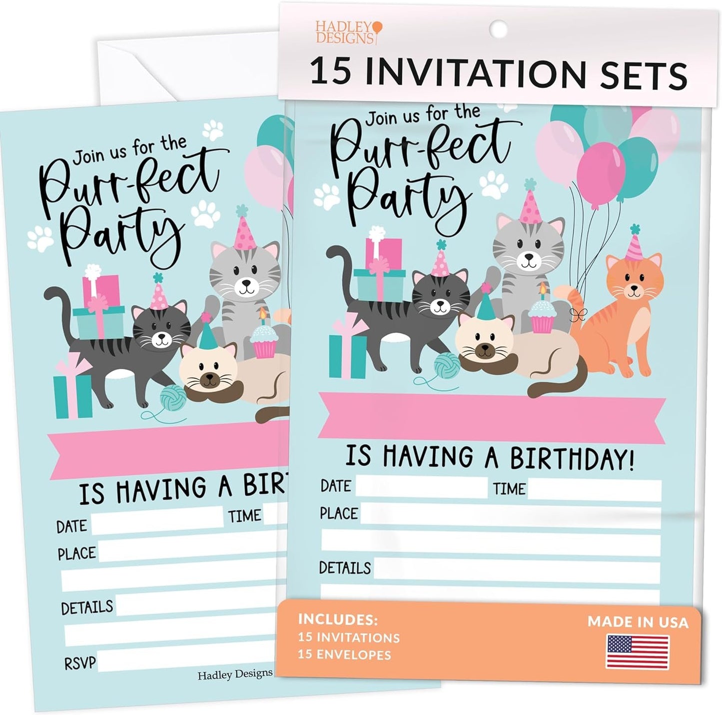 15 Kitty Cat Birthday Invitations Girl - Cat Birthday Party Invitations For Girls, Kitten Invitations For Birthday Party Invitation Girl, Invitation Cards Birthday Invite, Kids Birthday Invitations