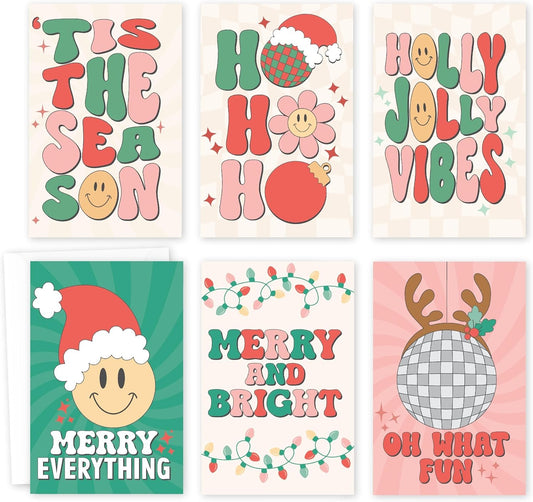 24 Retro Christmas Holiday Cards Bulk With Envelopes - Happy Holiday Cards Boxed With Envelopes, Pack Of Christmas Cards With Envelopes, Assorted Christmas Cards Boxed With Envelopes, Winter Cards