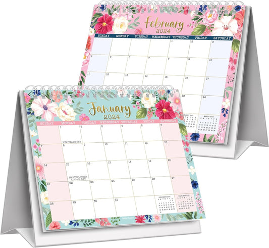 Floral Small Desk Calendar 2024 Standing Flip - Small Desktop Calendar 2024-2025, Small Stand Up Desk Calendar 2024, Desk Flip Calendar 2024, Standing Desk Calendar 2024-2025, Flip Calendar For Desk