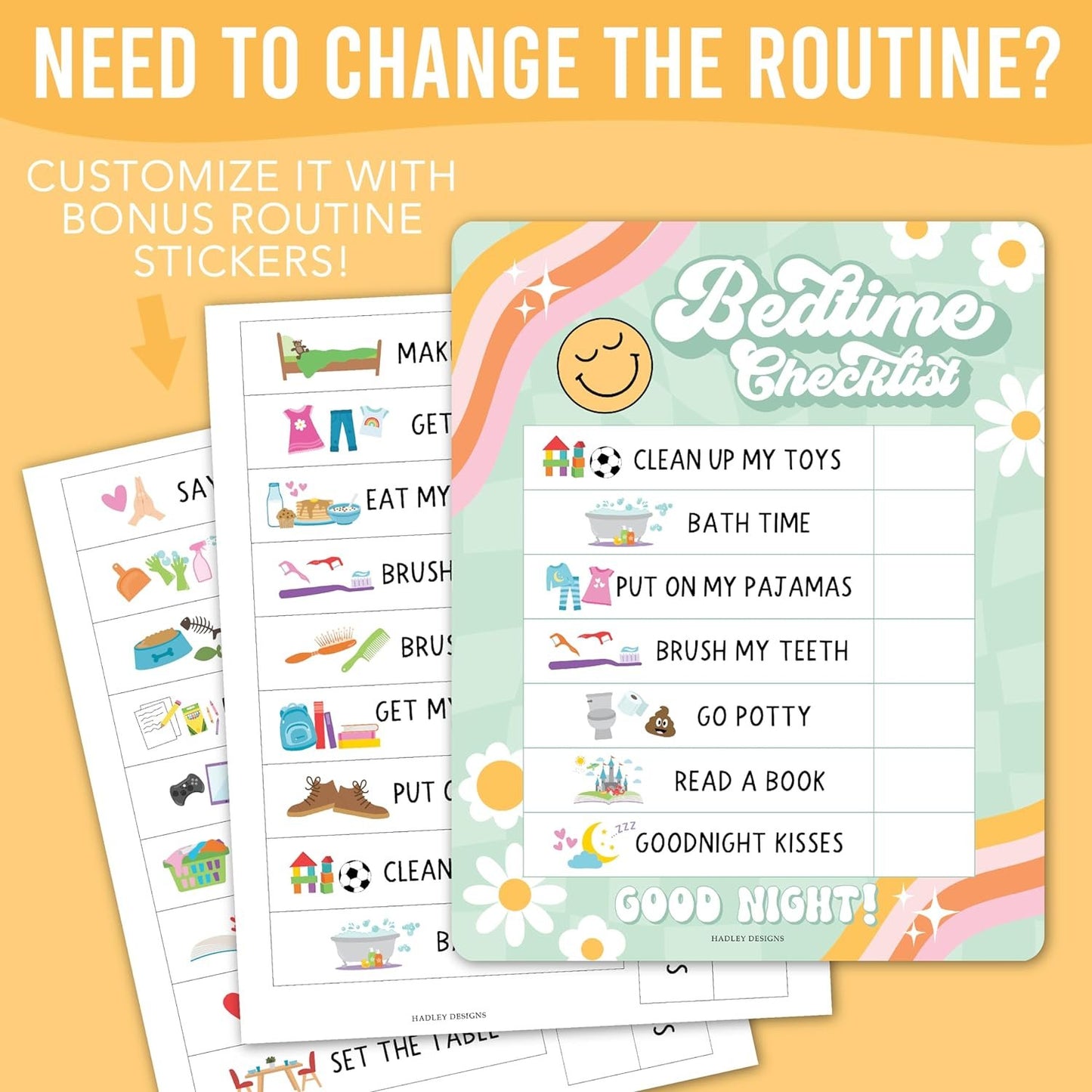 Retro Daily Schedule for Kids Schedule Board for Home - Reward Chart Bedtime Routine Chart for Toddlers, Morning Routine Chart for Kids Routine Chart, Toddler Daily Routine Chart for Kids