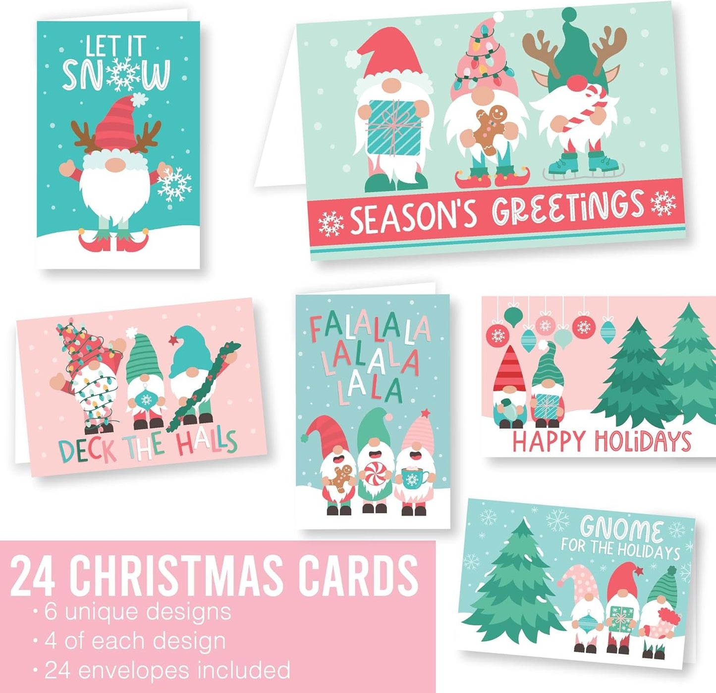 24 Gnome Christmas Holiday Cards Bulk With Envelopes - Happy Holiday Cards Boxed With Envelopes, Pack Of Christmas Cards With Envelopes, Assorted Christmas Cards Boxed With Envelopes, Winter Cards