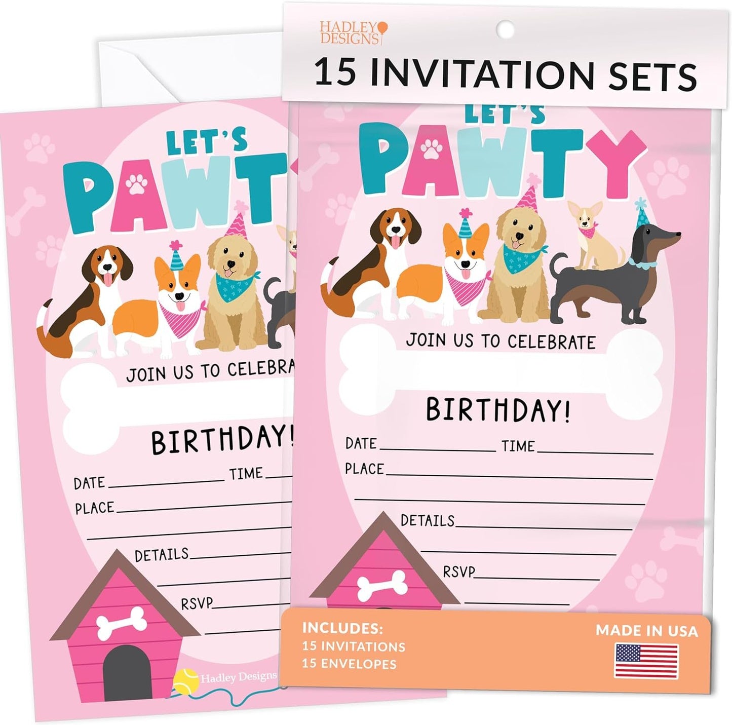 15 Puppy Dog Birthday Invitations Girl - Dog Themed Birthday Party Invitations For Girls, Puppy Invitations For Birthday Party Invitation Girl, Birthday Invitation Cards, Kids Birthday Invitation