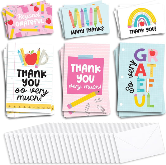 24 Colorful Teacher Thank You Cards From Student - Teacher Gift Card Teacher Appreciation Cards Bulk, Thank You Teacher Cards From Student, Bulk Thank You Cards For Teachers Appreciation Cards