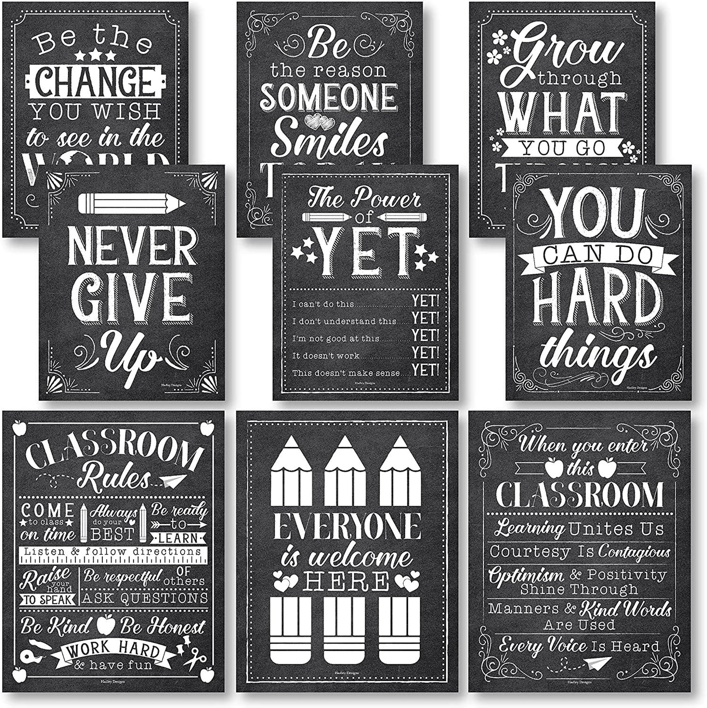 Black & White Chalk Black & White Chalk Classroom Motivational Posters