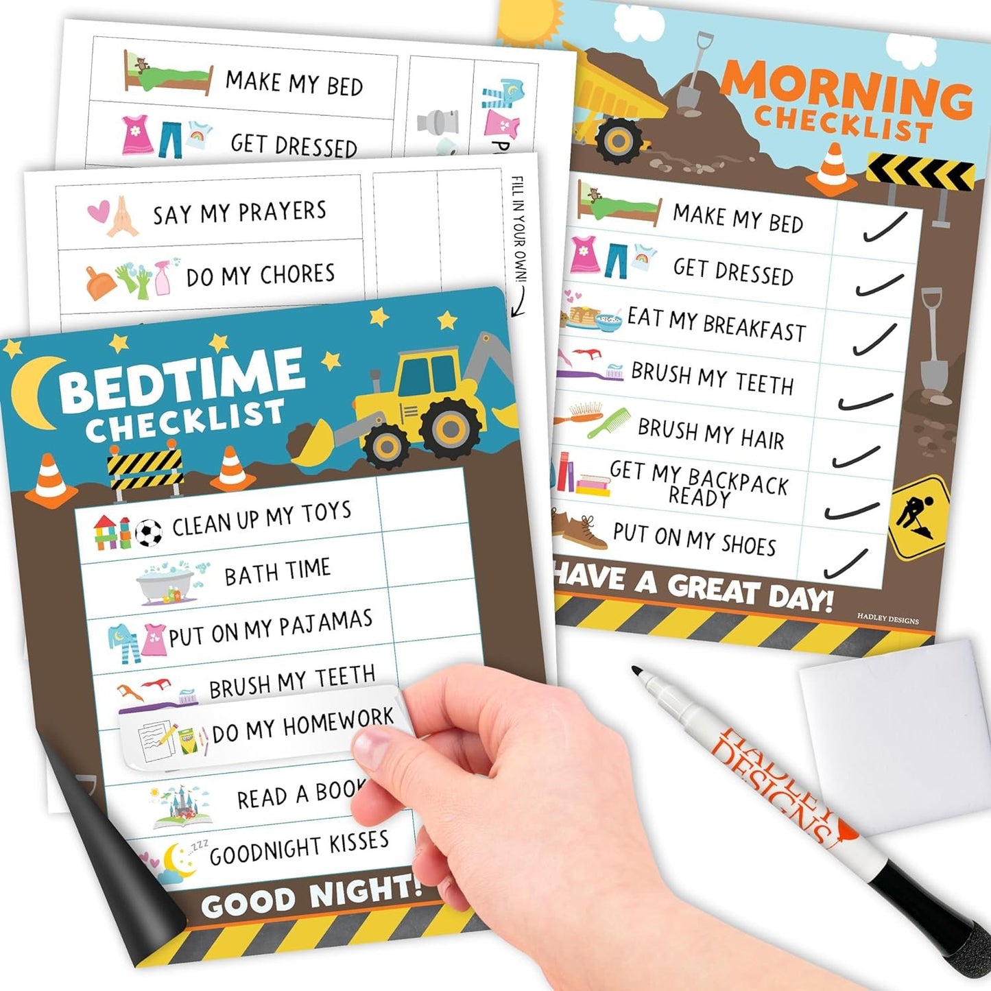 Construction Daily Schedule for Kids Schedule Board for Home - Reward Chart Bedtime Routine Chart for Toddlers, Morning Routine Chart for Kids Routine Chart, Toddler Daily Routine Chart for Kids