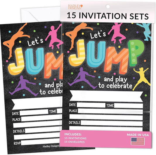 15 Trampoline Jump Birthday Invitations Girl - Kids Birthday Invitations Boy, Jump Birthday Party Invitations For Boys, Trampoline Birthday Invites For Boys, Invitation Cards, Birthday Party Invites