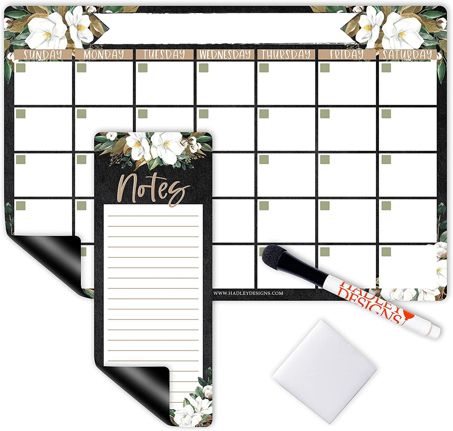 Magnolia Fridge Calendar | Dry Erase | Monthly Magnetic Calendar