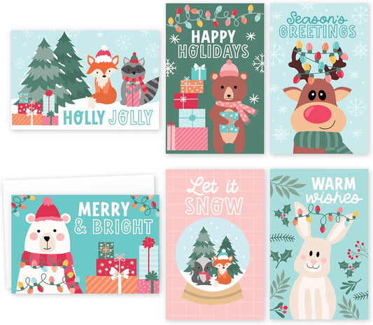 24 Woodland Christmas Holiday Cards Bulk With Envelopes - Happy Holiday Cards Boxed With Envelopes, Pack Of Christmas Cards With Envelopes, Assorted Christmas Cards Boxed With Envelopes, Winter Cards