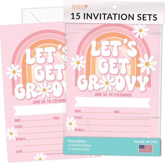 15 Retro Groovy Birthday Invitations Girl - 70s Theme Birthday Party Invitations For Girls, Hippie Invitations For Birthday Party Invitation Girl, Invitation Cards, Kids Birthday Invitations Girl