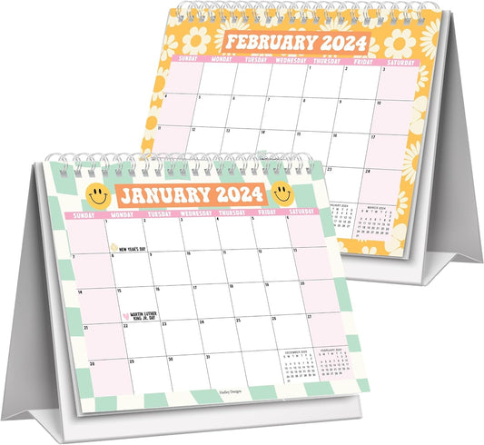 Retro Small Desk Calendar 2024 Standing Flip - Small Desktop Calendar 2024-2025, Small Stand Up Desk Calendar 2024, Desk Flip Calendar 2024, Standing Desk Calendar 2024-2025, Flip Calendar For Desk