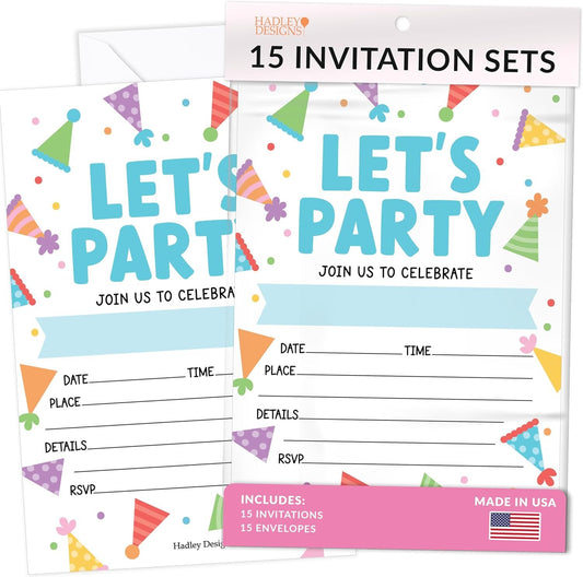 15 Colorful Birthday Invitations Girl - Kids Birthday Invitations Boy, Birthday Party Invitations For Boys, Colorful Birthday Invites For Boy, Birthday Invitation Cards, Birthday Party Invites Boy