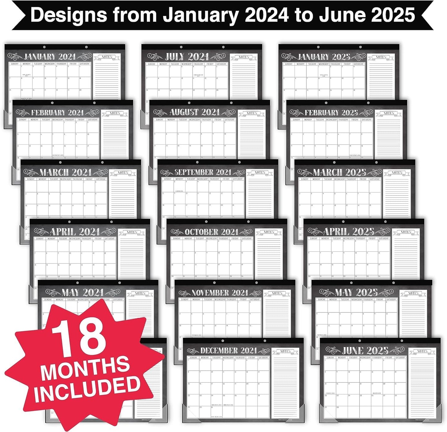 Chalkboard Large Desk Calendar 2024-2025 - Desk Calender 2024 Monthly, Desktop Calendar 2024-2025, Desk Planner 2024 Calendar Desk, Desk Calander 2024 Large, Office Calendar, Desk Pad Calendar 2024