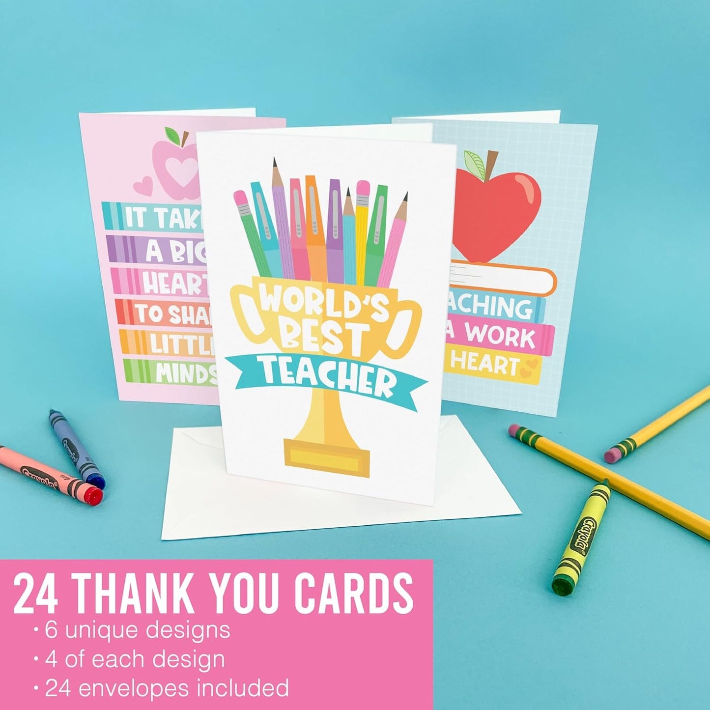 24 Colorful Teacher Thank You Cards From Student - Teacher Gift Card Teacher Appreciation Cards Bulk, Thank You Teacher Cards From Student, Bulk Thank You Cards For Teachers Appreciation Cards