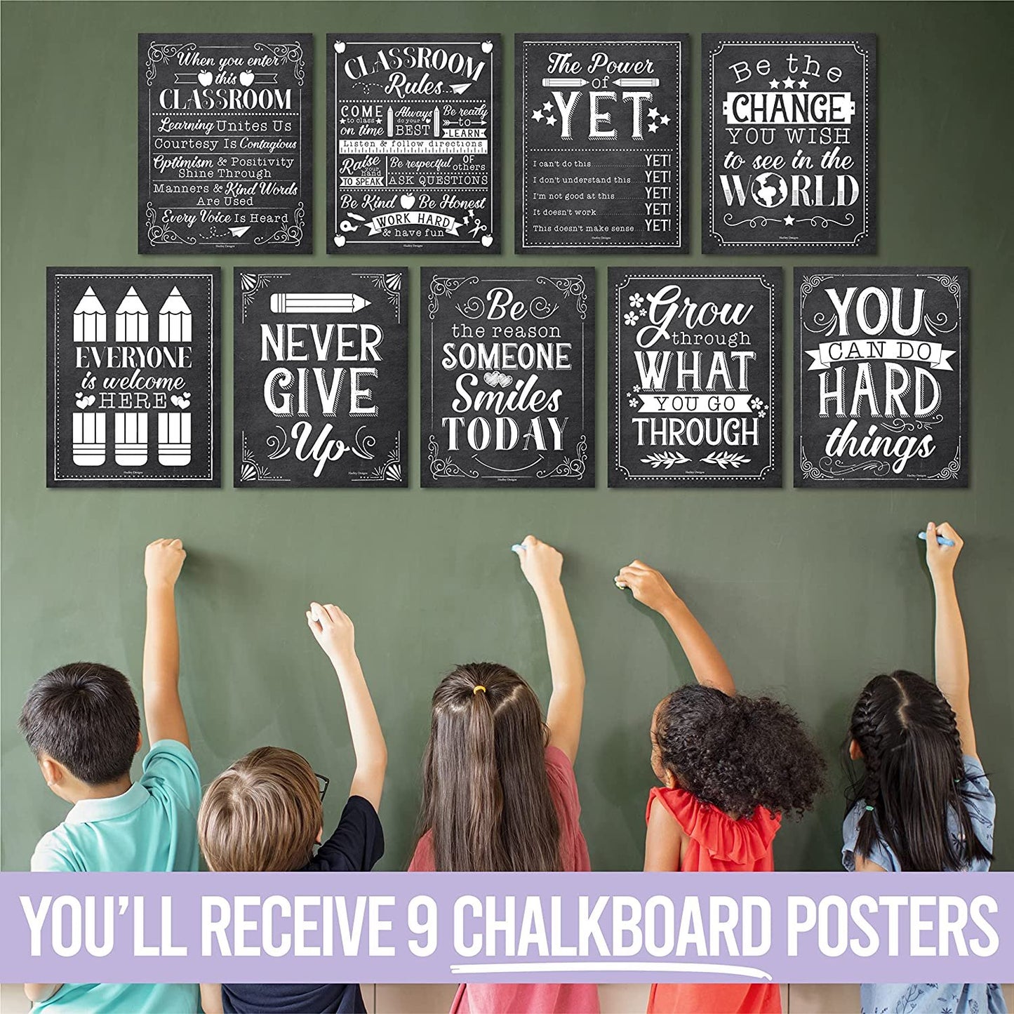 Black & White Chalk Black & White Chalk Classroom Motivational Posters