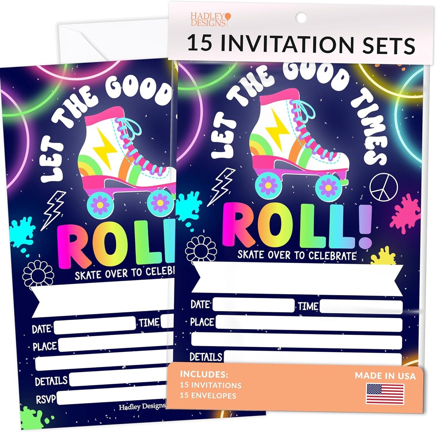 15 Roller Skate Disco Birthday Invitations Girl - Disco Birthday Party Invitations For Girls, Neon Invitations For Birthday Party Invitation Girl, Birthday Invitation Cards, Kids Birthday Invitations