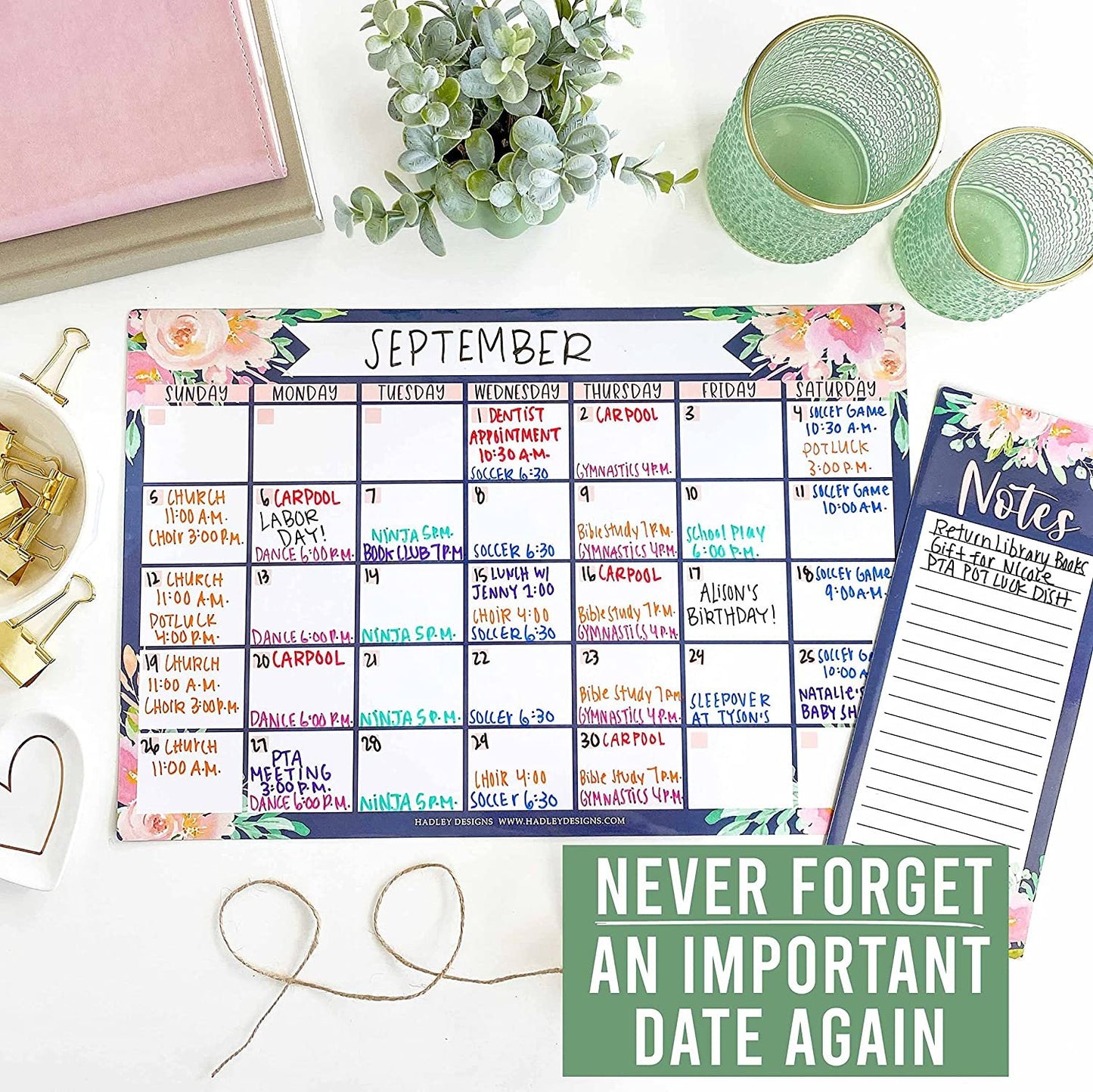 Navy Floral Magnetic Calendar