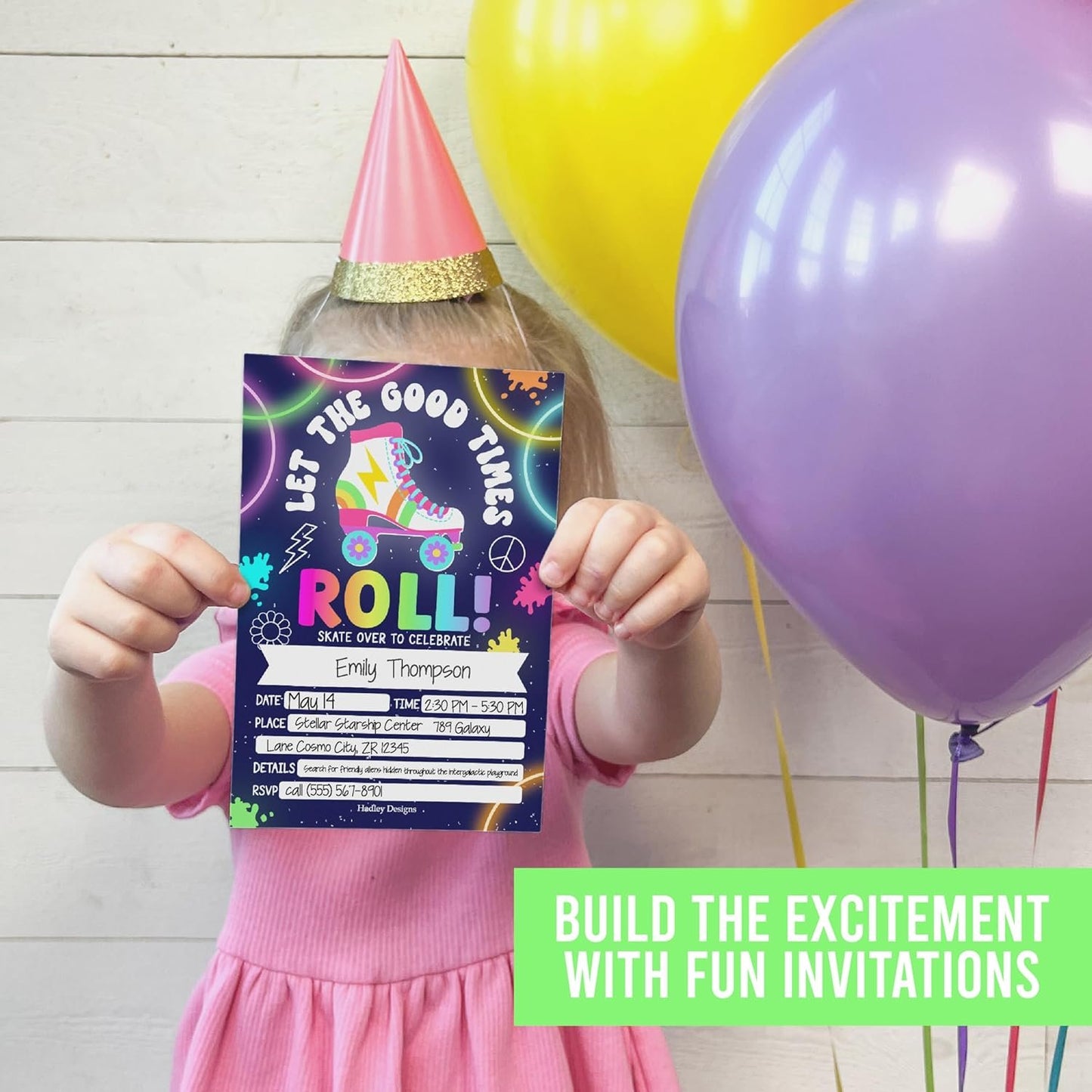 Neon Roller Skating Kids' Party Invitation