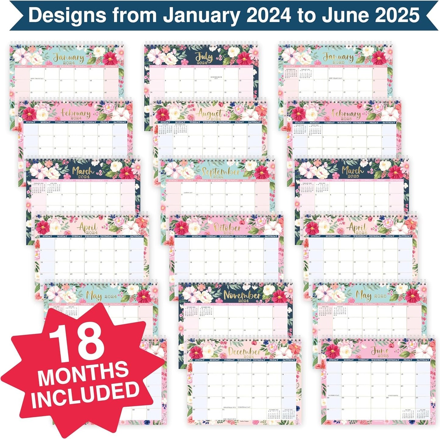 Spring Floral Flip Desk Calendar 2024