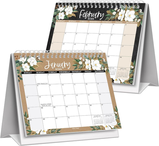 Magnolia Doodle Small Desk Calendar | 2024-2025 | Standing Flip Calendar
