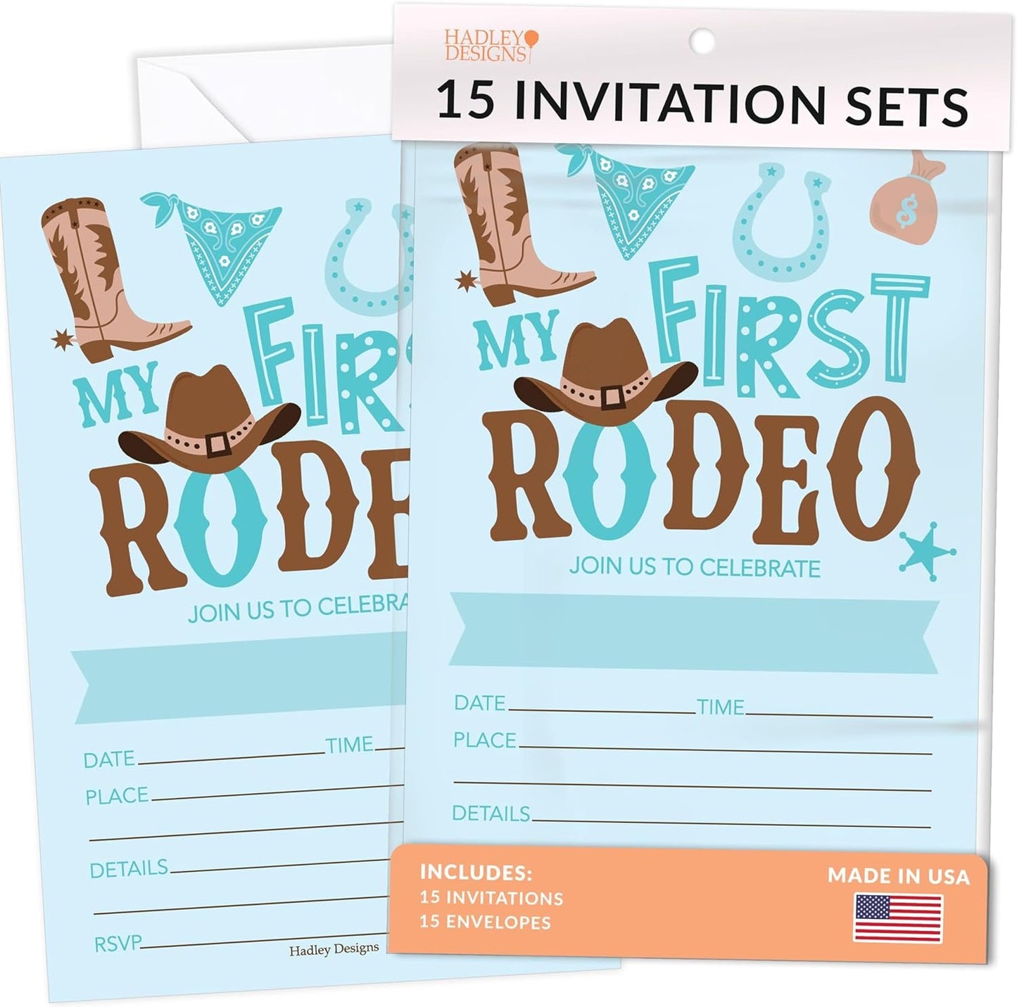 15 First Rodeo Birthday Invitations For Boys - Cowboy Birthday Invites For Boy, 1st Rodeo Birthday Party Invitations For Boys, Boy Birthday Invitations Boy, Western Invitations For Birthday Party