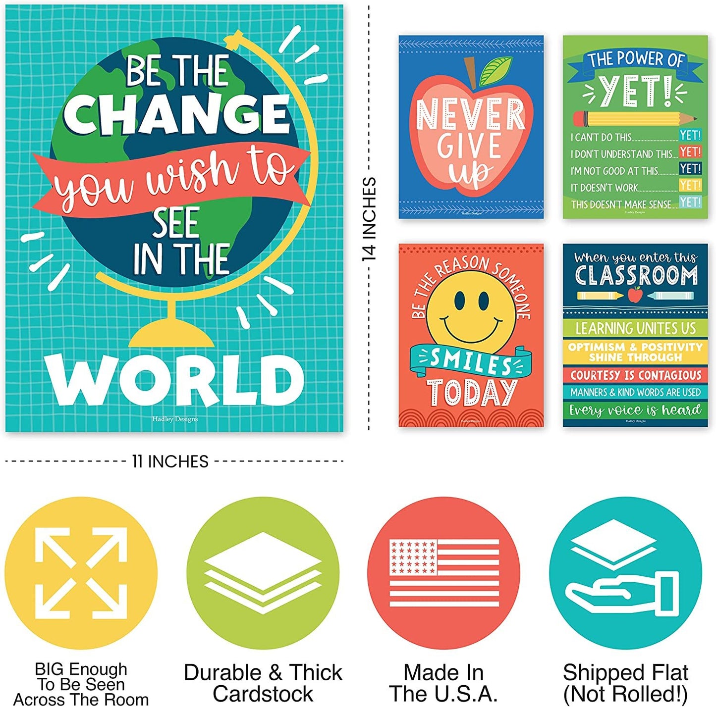 9 Colorful Classroom Decor Signs - Welcome Sign For Classroom Motivational Posters For Classroom Bulletin Board Decorations, Growth Mindset Classroom Posters Elementary, Middle School, Classroom Rules