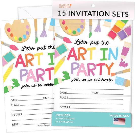 15 Art Birthday Invitations Girl - Kids Birthday Invitations Boy, Art Birthday Party Invitations For Boys, Art Birthday Invites For Boy, Happy Birthday Invitation Cards, Painting Party Invites Boy