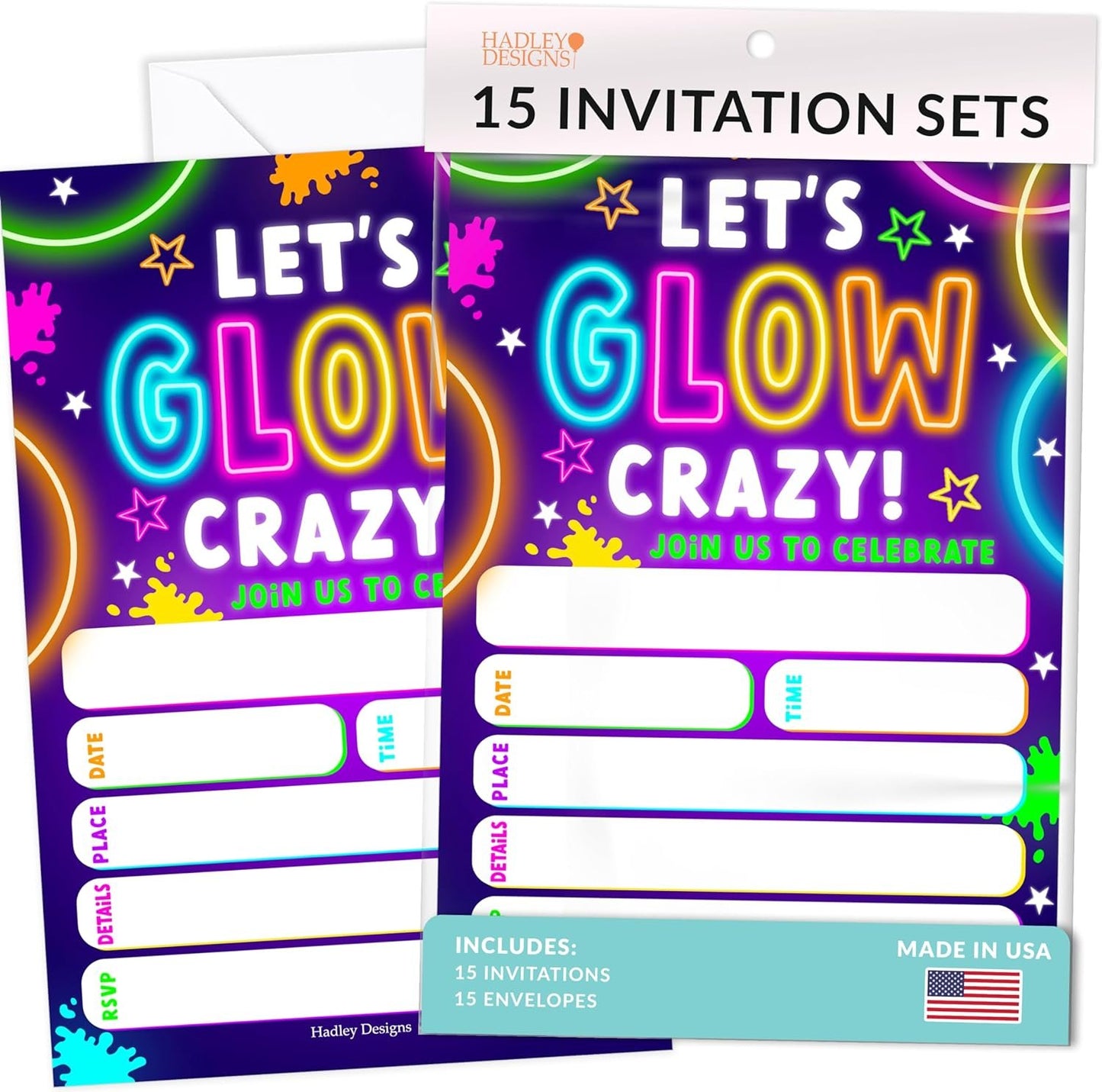 15 Neon Glow Birthday Invitations Girl - Kids Birthday Invitations Boy, Neon Birthday Party Invitations For Boys, Glow Birthday Invites For Boy, Birthday Invitation Cards, Neon Birthday Party Invites