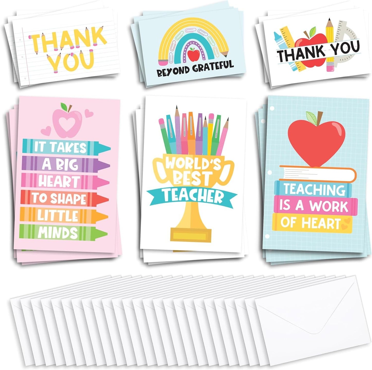24 Colorful Teacher Thank You Cards From Student - Teacher Gift Card Teacher Appreciation Cards Bulk, Thank You Teacher Cards From Student, Bulk Thank You Cards For Teachers Appreciation Cards