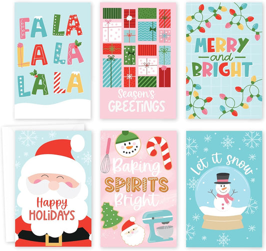 24 Santa Christmas Holiday Cards Bulk With Envelopes - Happy Holiday Cards Boxed With Envelopes, Pack Of Christmas Cards With Envelopes, Assorted Christmas Cards Boxed With Envelopes, Winter Cards