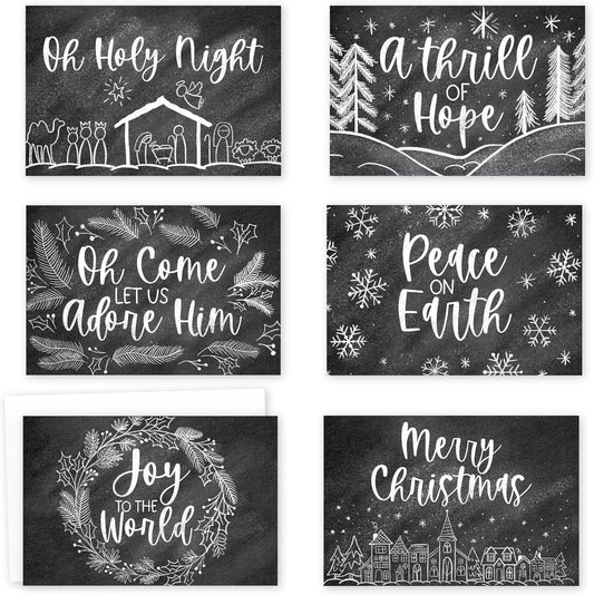 Black & White Chalk Folded Christmas Cards